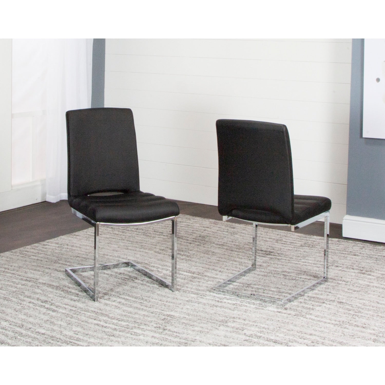 38 In.H Black Finish High Solid Back Armless Dining Chair With Fabric Seat Material