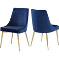 38 In.H Blue Finish High Slat Back Armless Dining Chair With Velvet Seat Material