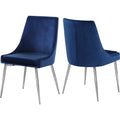 38 In.H Blue Finish High Slat Back Armless Dining Chair With Velvet Seat Material