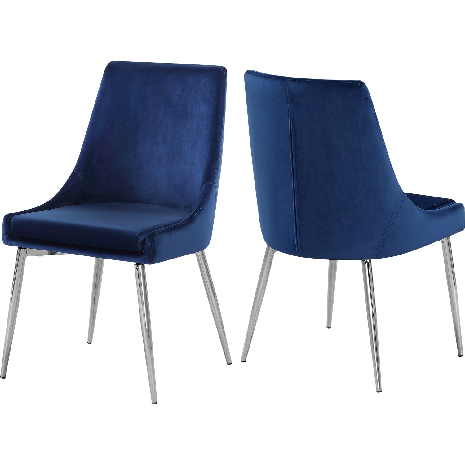 38 In.H Blue Finish High Slat Back Armless Dining Chair With Velvet Seat Material