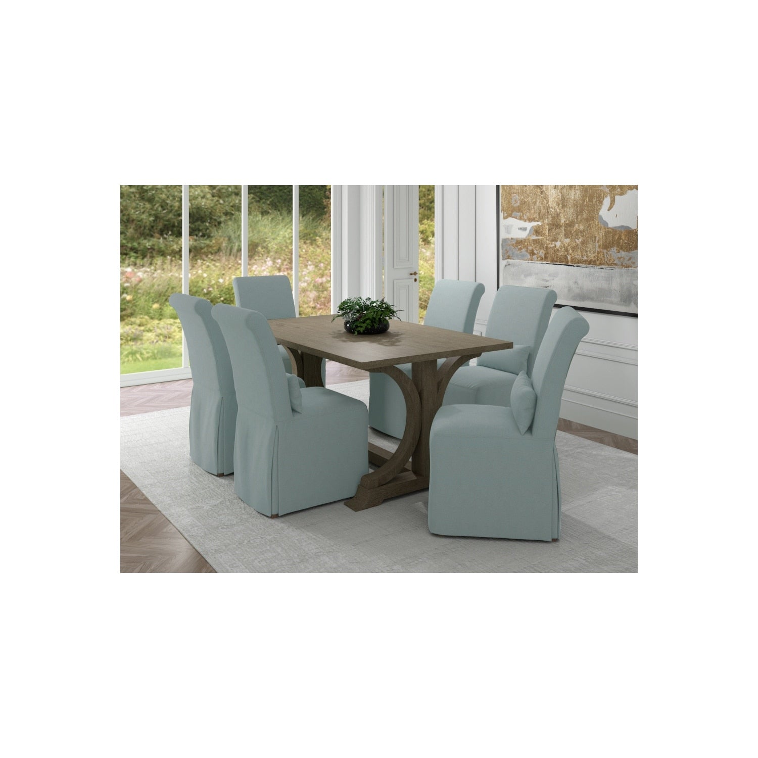 38 In.H Blue Finish High Upholstered Back Armless Dining Chair With Polyester Seat Material