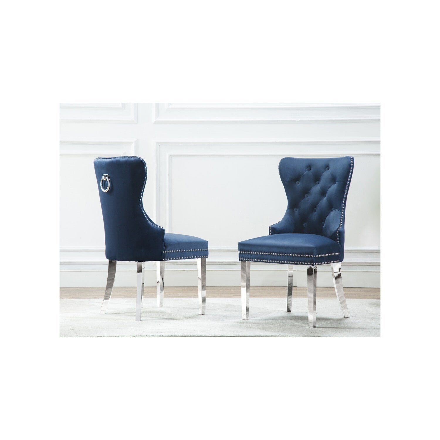 38 In.H Blue Finish High Upholstered Back Armless Dining Chair With Velvet Seat Material