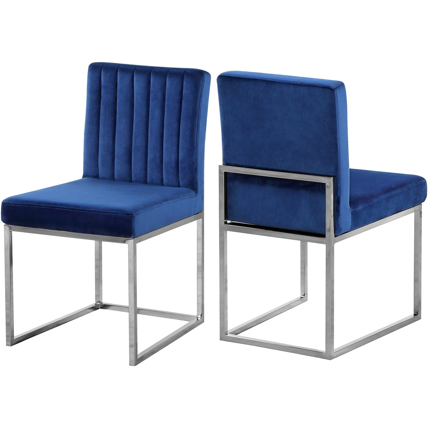 38 In.H Blue Finish High Upholstered Back Armless Dining Chair With Velvet Seat Material