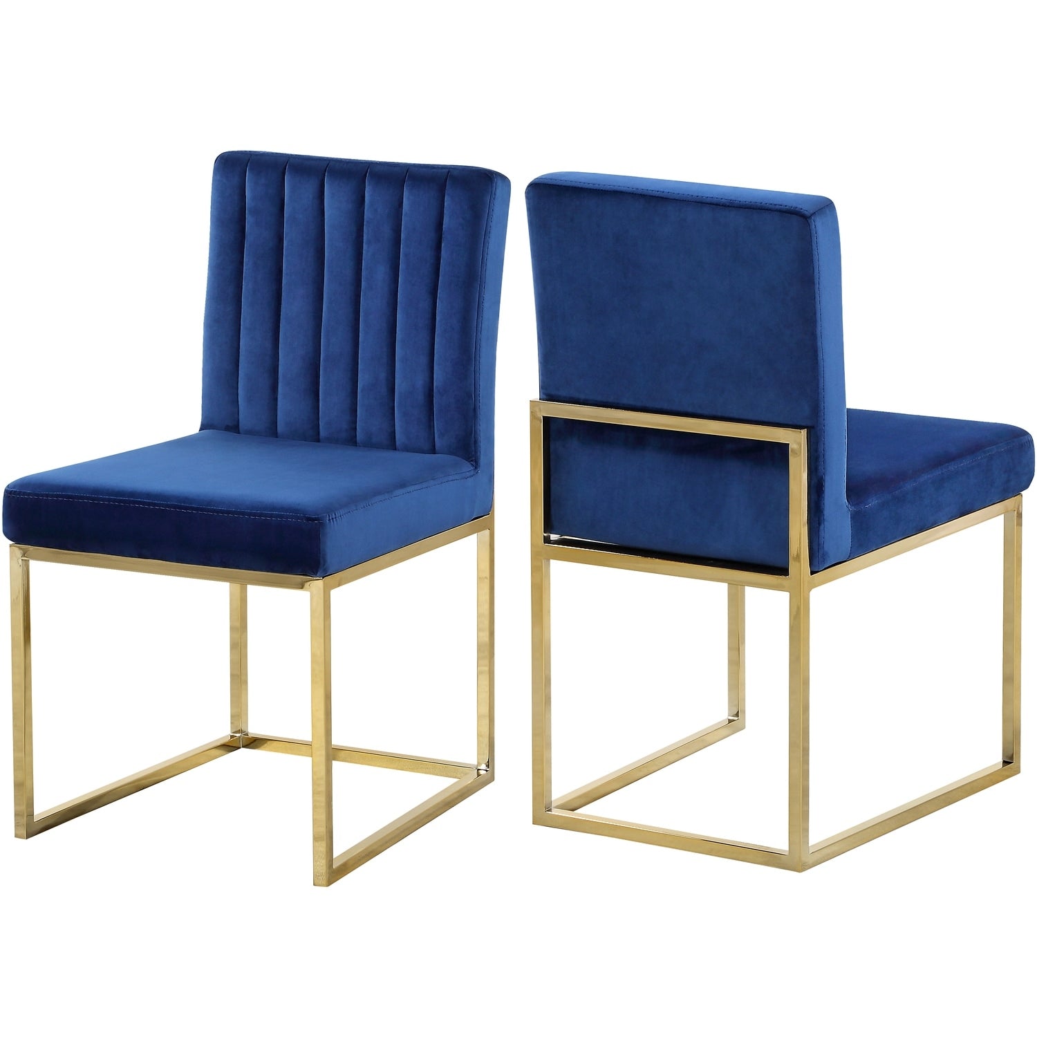 38 In.H Blue Finish High Upholstered Back Armless Dining Chair With Velvet Seat Material