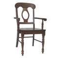 38 In.H Brown Finish High Open Back Armrest Dining Chair With Wood Seat Material