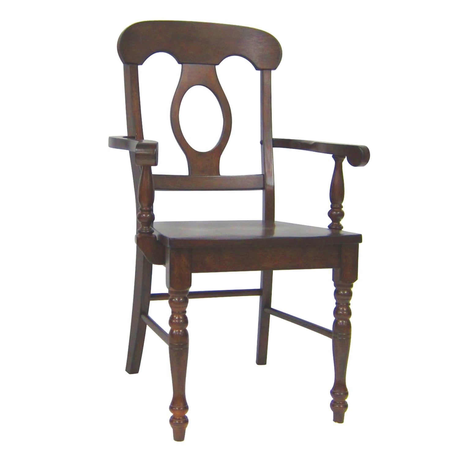 38 In.H Brown Finish High Open Back Armrest Dining Chair With Wood Seat Material