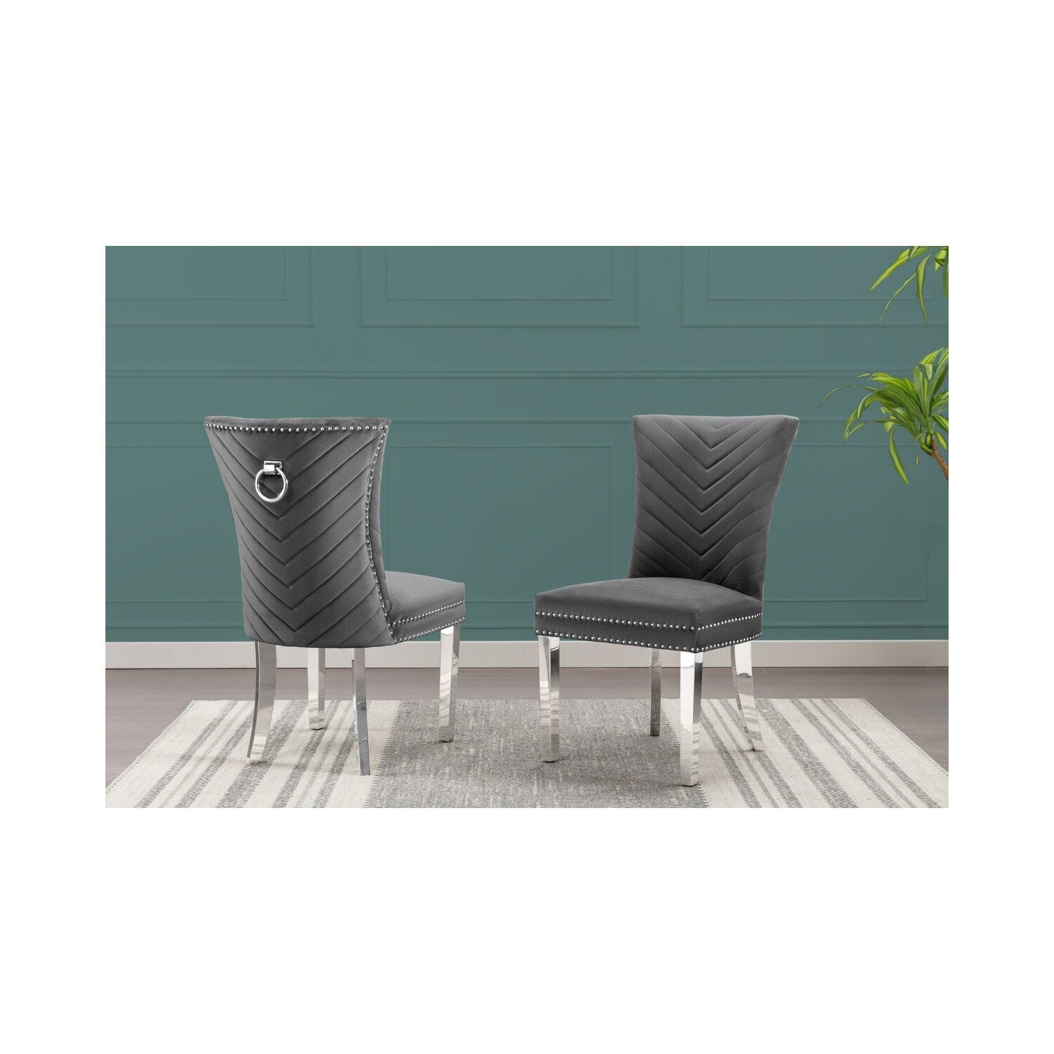 38 In.H Gray Finish High Slat Back Armless Dining Chair With Velvet Seat Material