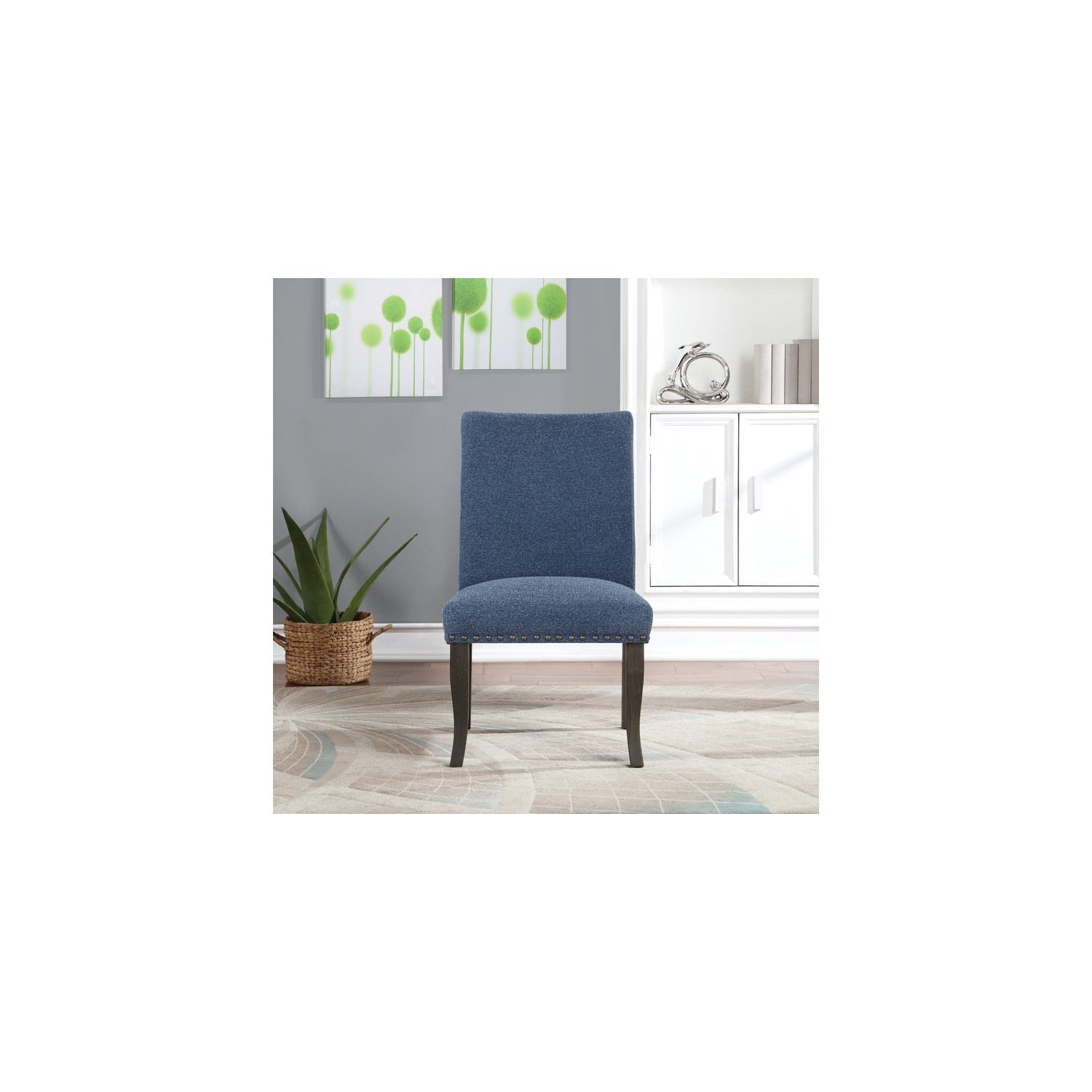 38 In.H Gray Finish High Solid Back Armless Dining Chair With Fabric Seat Material