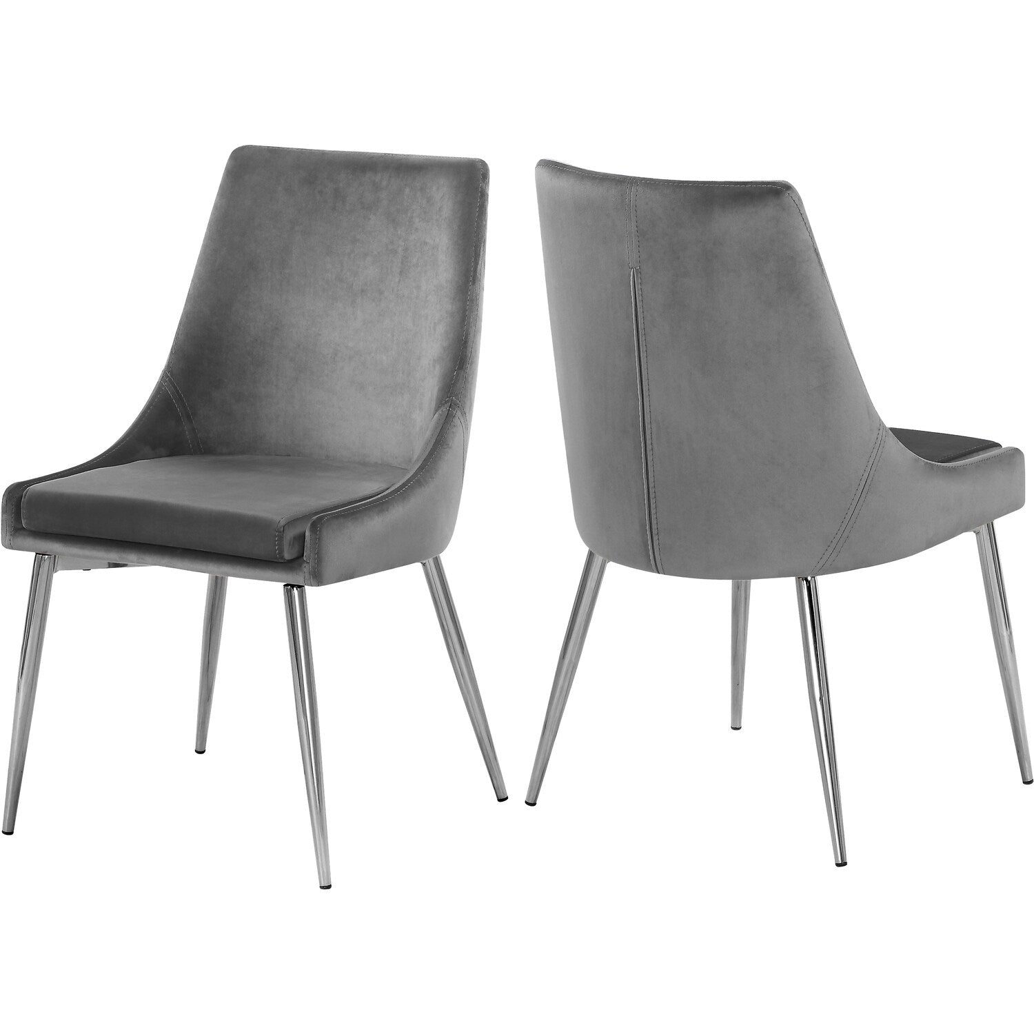 38 In.H Gray Finish High Solid Back Armless Dining Chair With Velvet Seat Material