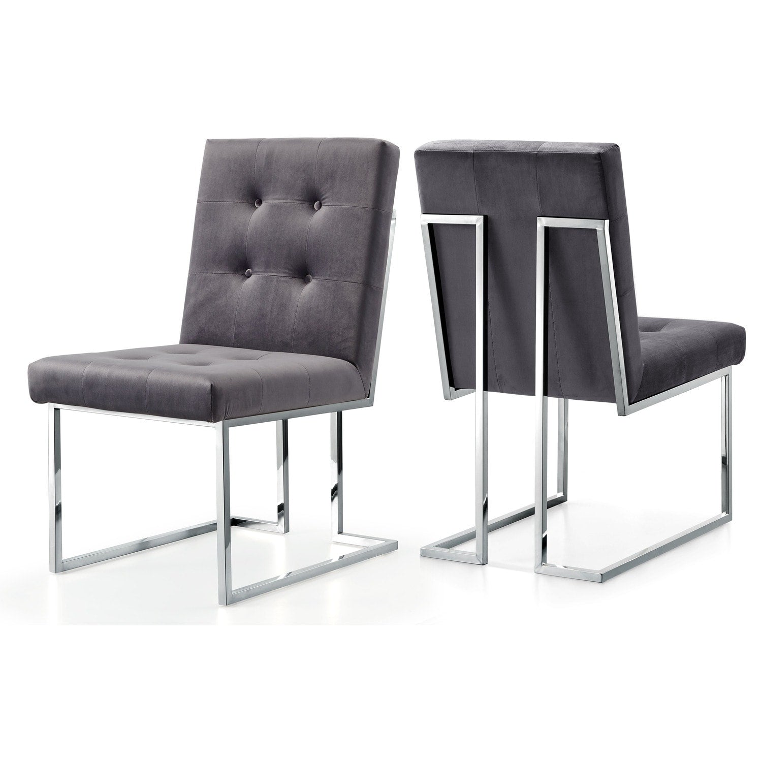 38 In.H Gray Finish High Upholstered Back Armless Dining Chair With Velvet Seat Material