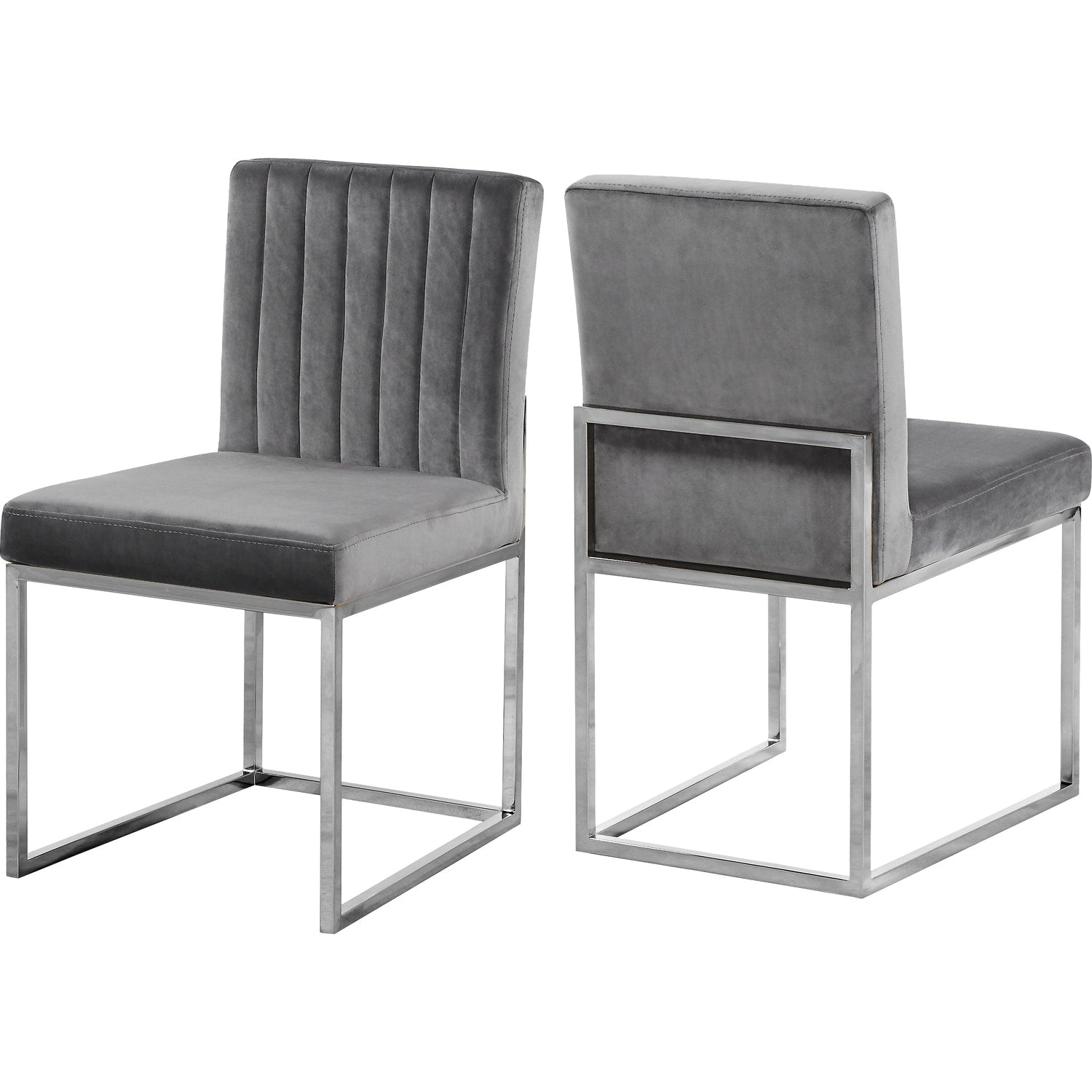 38 In.H Gray Finish High Upholstered Back Armless Dining Chair With Velvet Seat Material