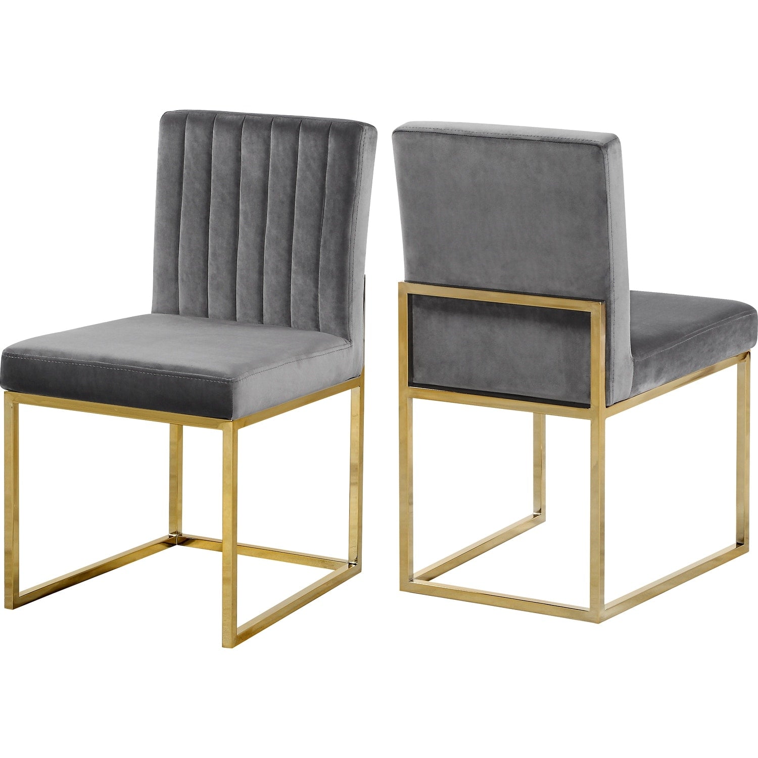 38 In.H Gray Finish High Upholstered Back Armless Dining Chair With Velvet Seat Material