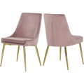 38 In.H Pink Finish High Slat Back Armless Dining Chair With Velvet Seat Material