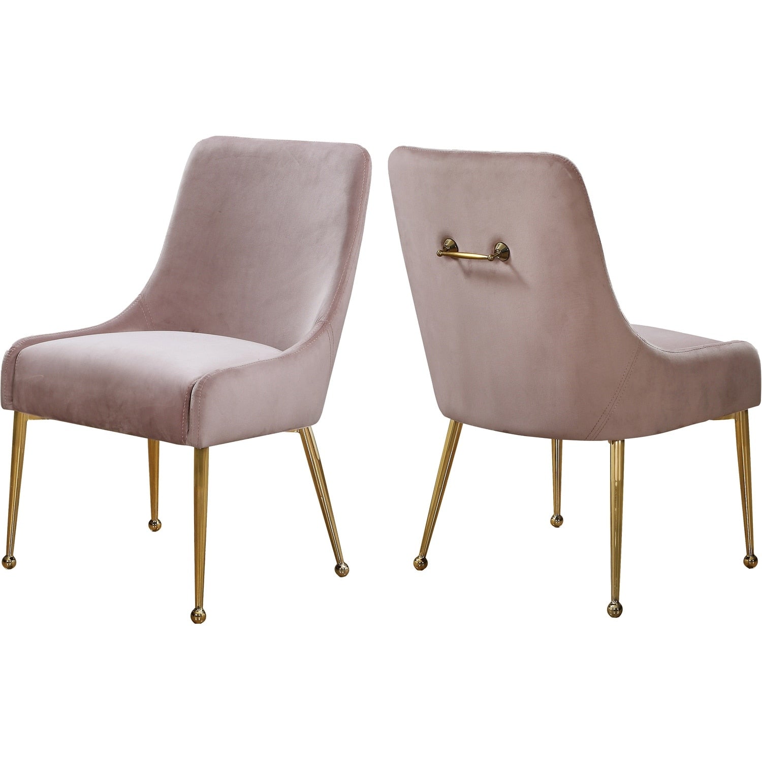 38 In.H Pink Finish High Slat Back Armless Dining Chair With Velvet Seat Material