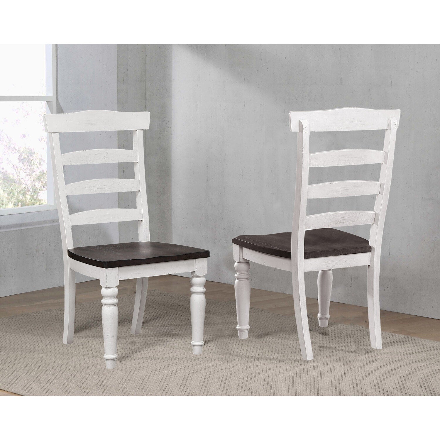 38 In.H White Finish High Ladder Back Armless Dining Chair With Wood Seat Material