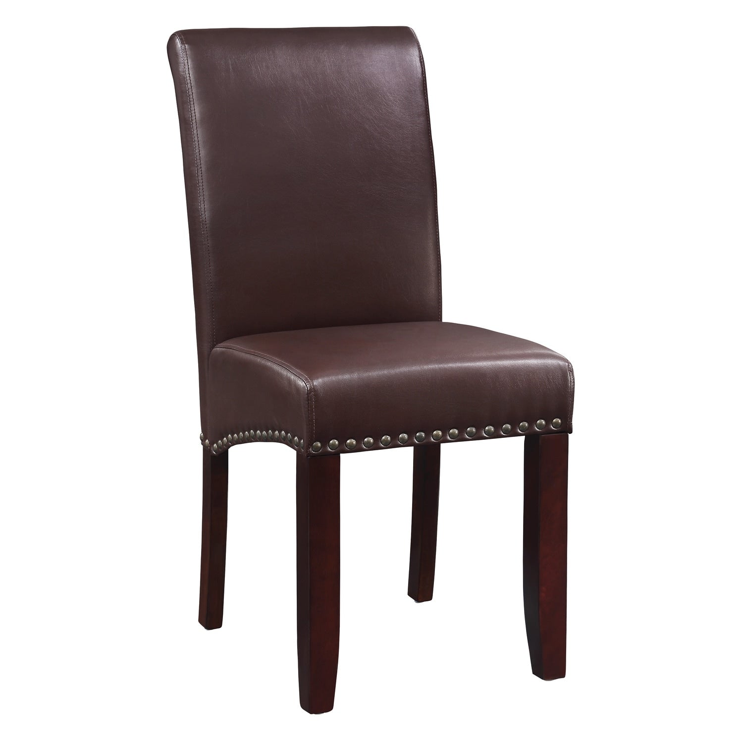 38.25 In.H Brown Finish High Upholstered Back Armless Dining Chair With Faux Leather Seat Material