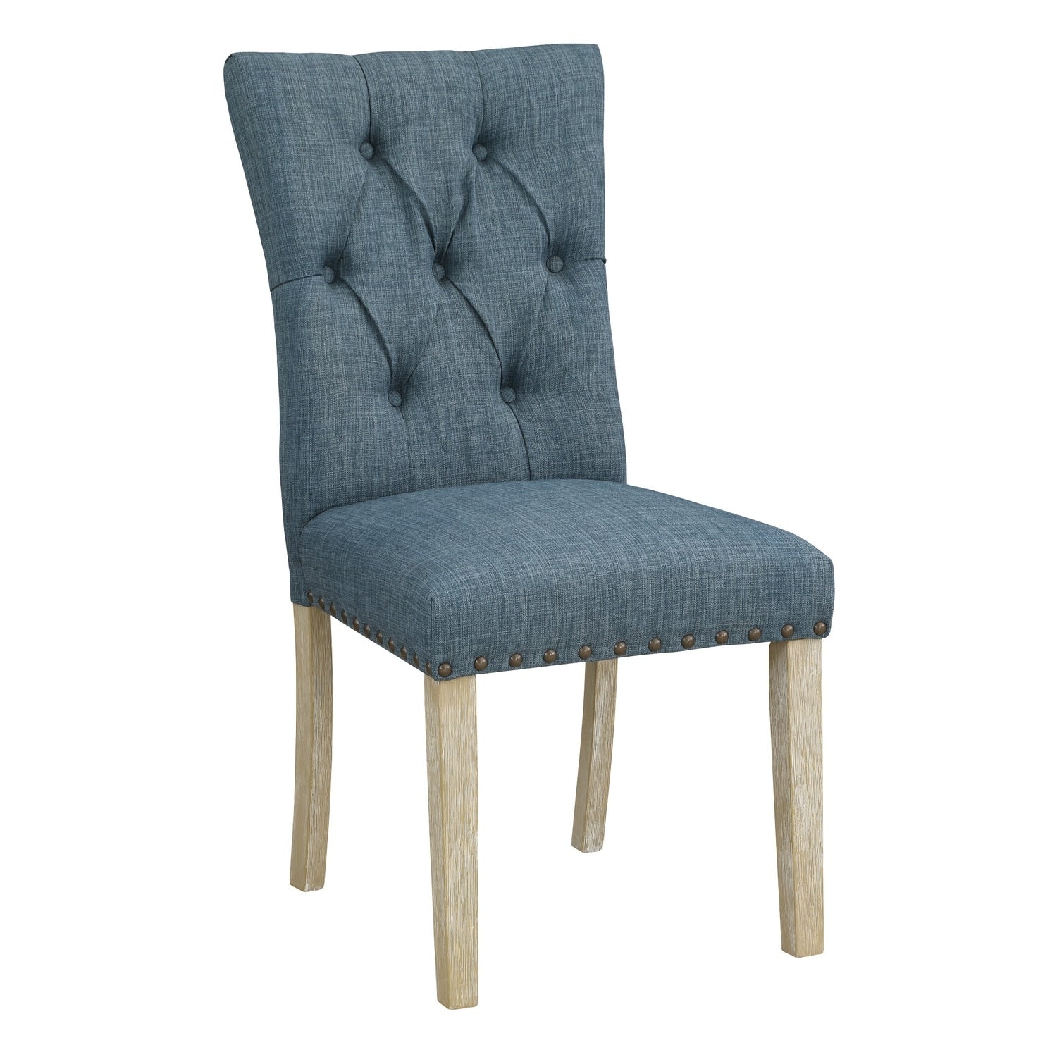 38.5 In.H Blue Finish High Upholstered Back Armless Dining Chair With Fabric Seat Material
