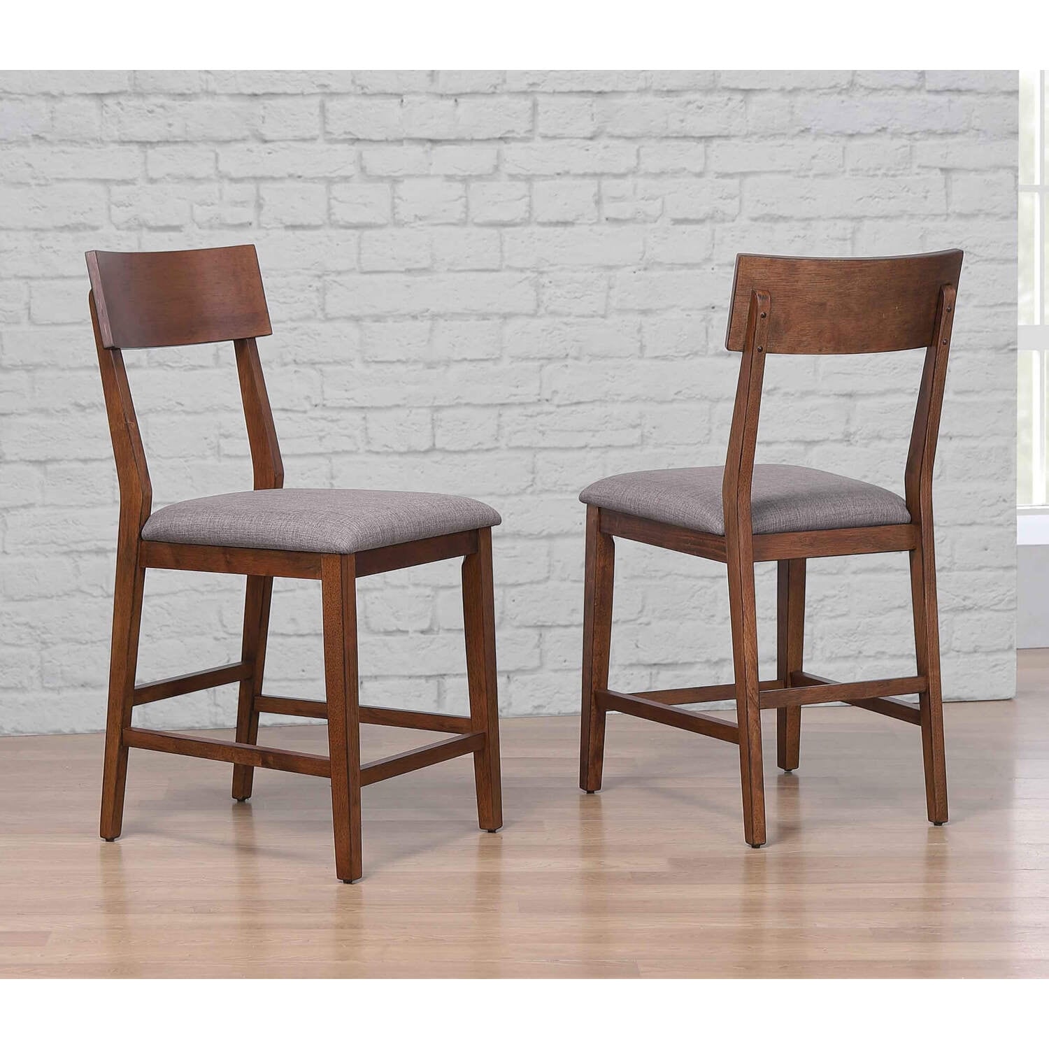 38.5 In.H Gray Finish Low Back Wood Frame Barstool Fabric Seat Set Of 2 40