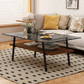 38.58 Tempered Glass Tabletop Rectangle Coffee Table With Metal Legs