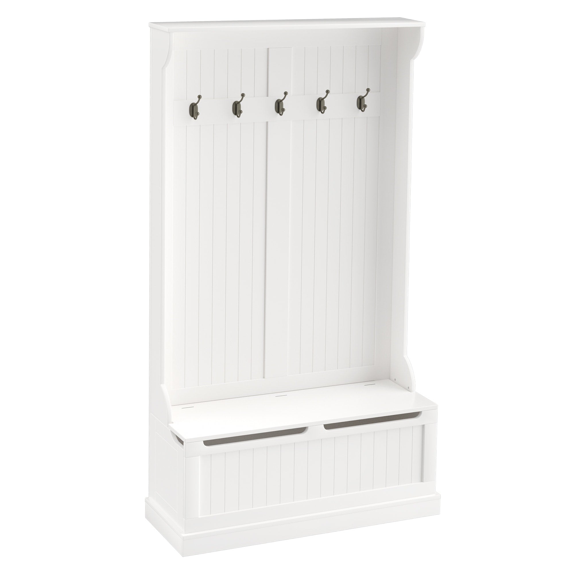 38 White 3 In 1 Hall Tree Storage Bench Coat Rack Shoe Storage