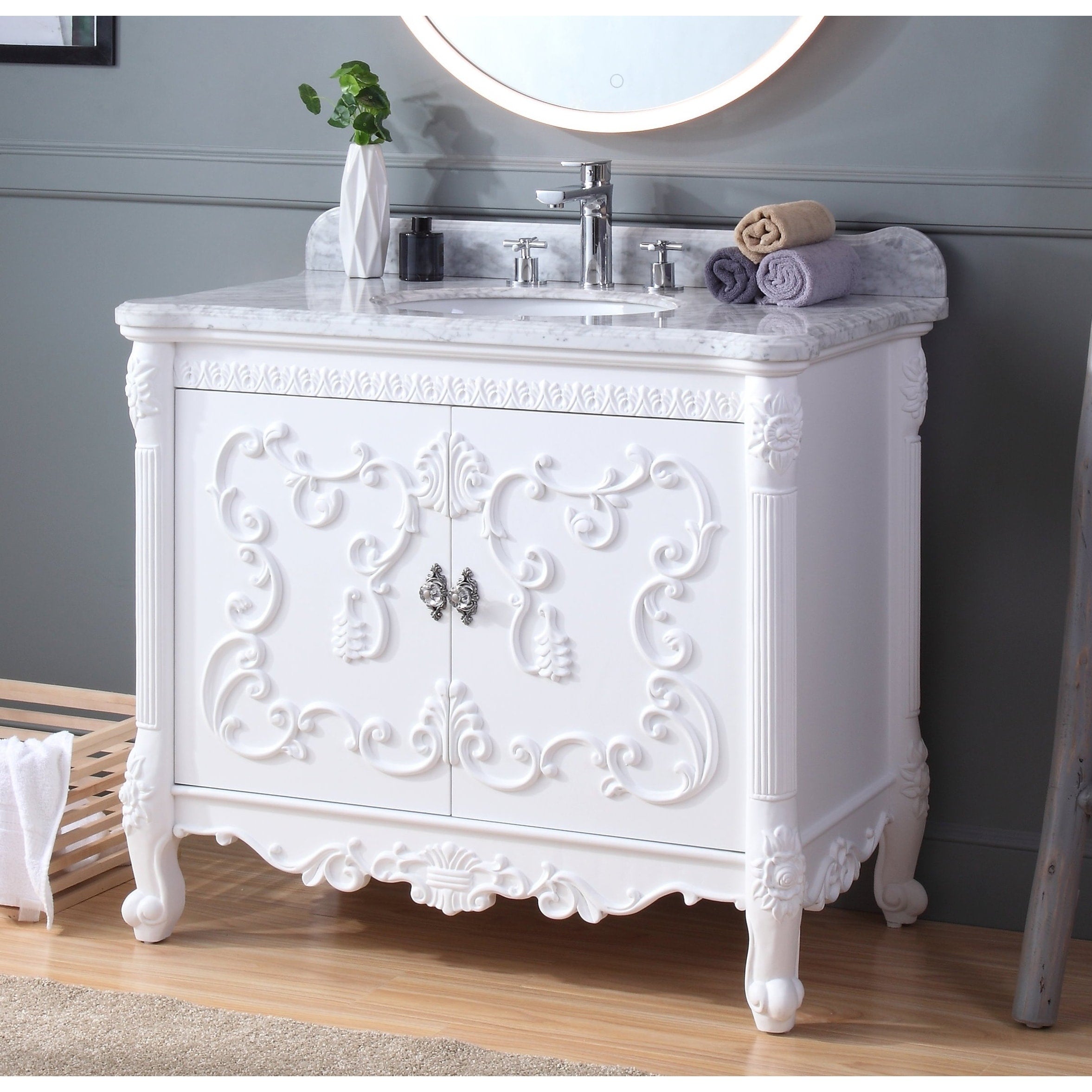 39 Benton Collection Belissimo Antique Style White Bathroom Vanity
