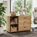 39 Inch Rolling File Cabinet With 3 Drawers Home Office Lateral Filing Cabinet Modern Printer Stand With Storage Shelves