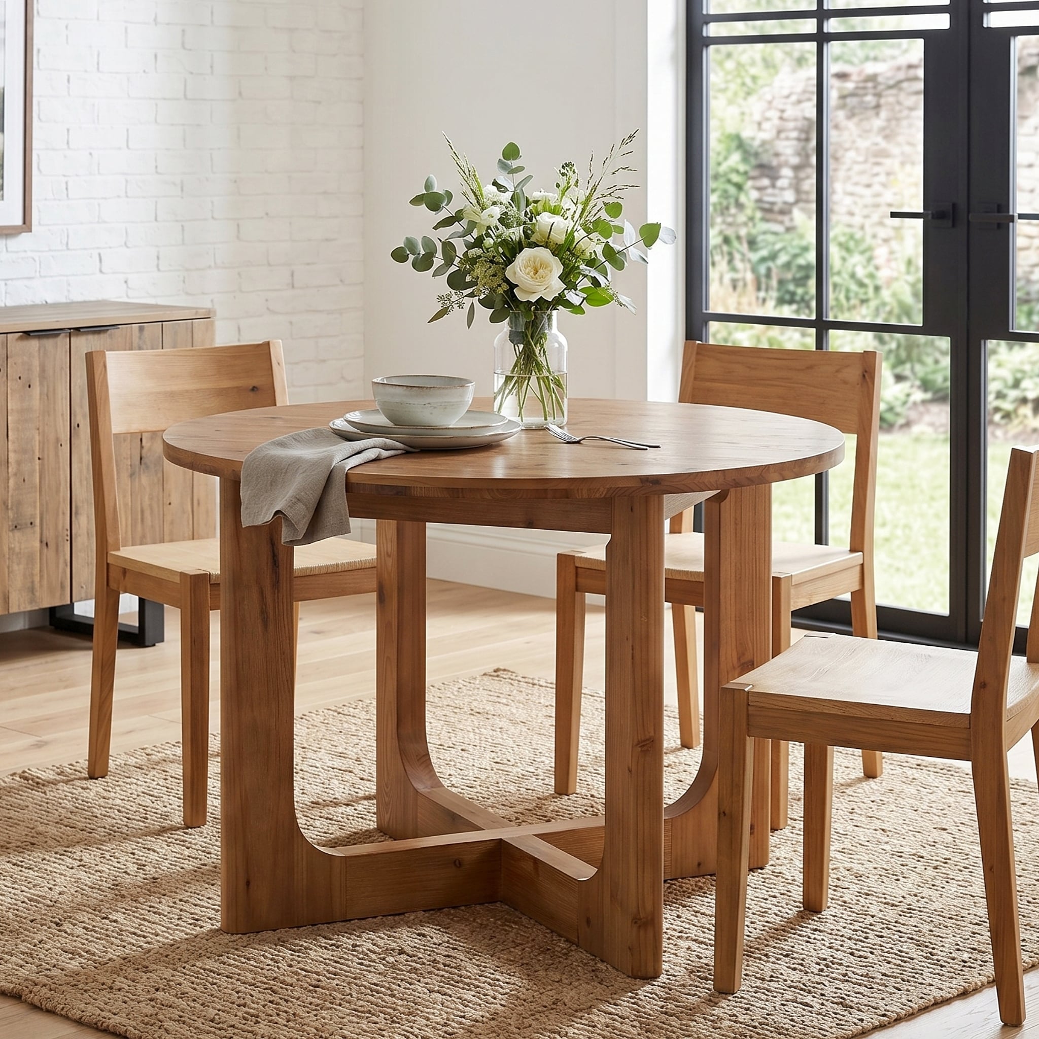 39 Inch Round Solid Wood Dining Table