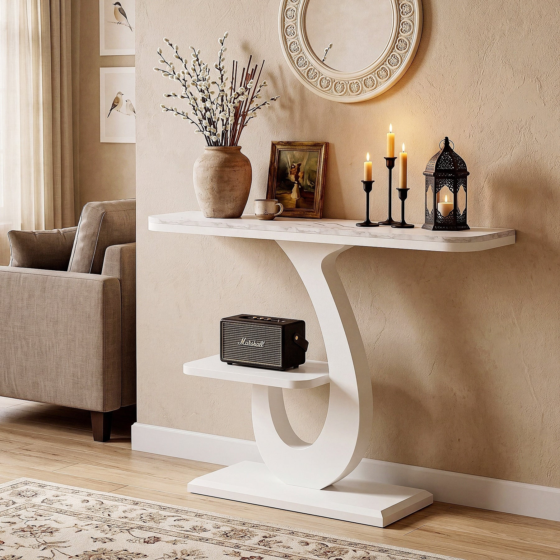 39 Inch S Shaped Modern Narrow Console Table With Metal Legs