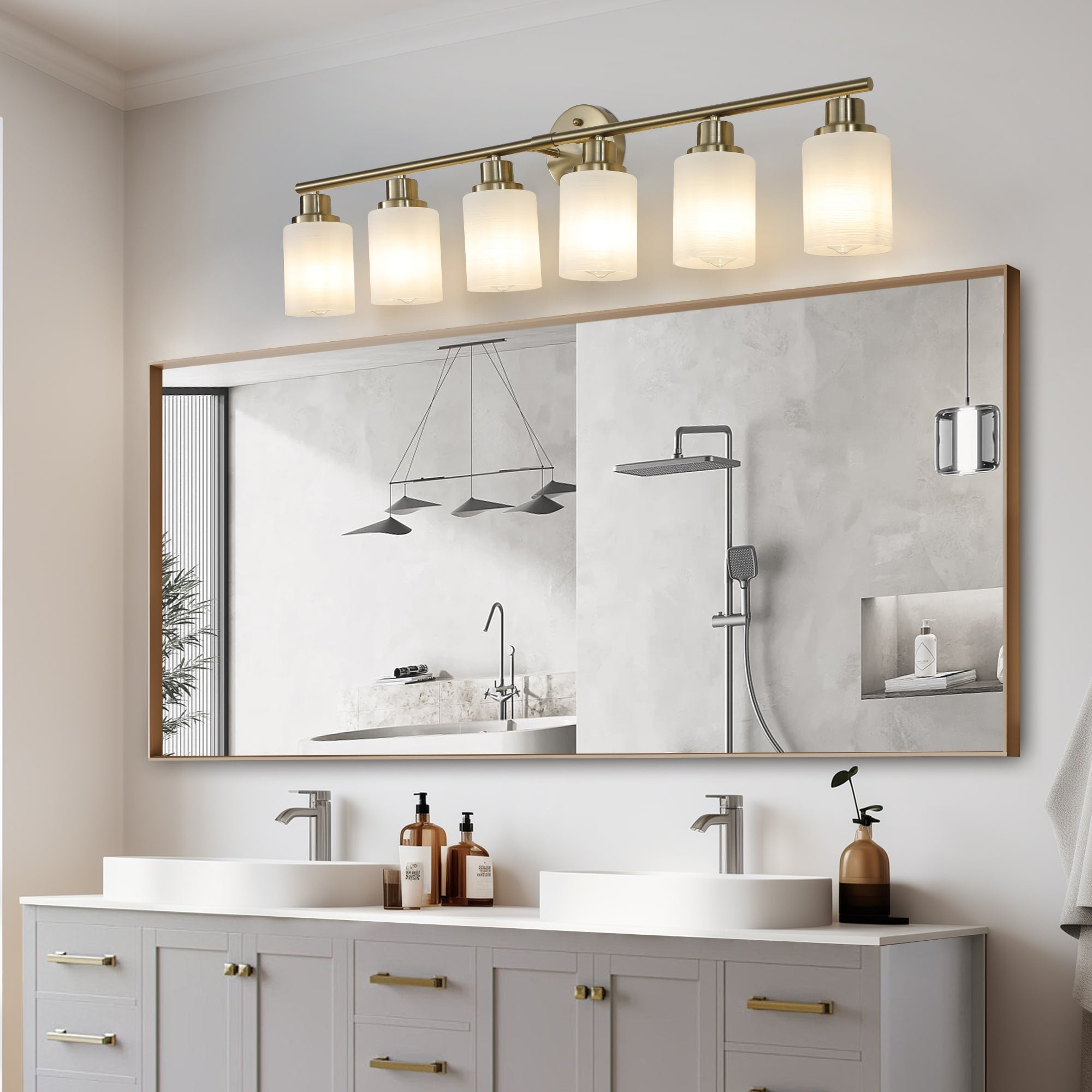 39 Inches Modern 6 Light Vanity Wall Sconce For Bathroom Or Hallway Lighting Golden