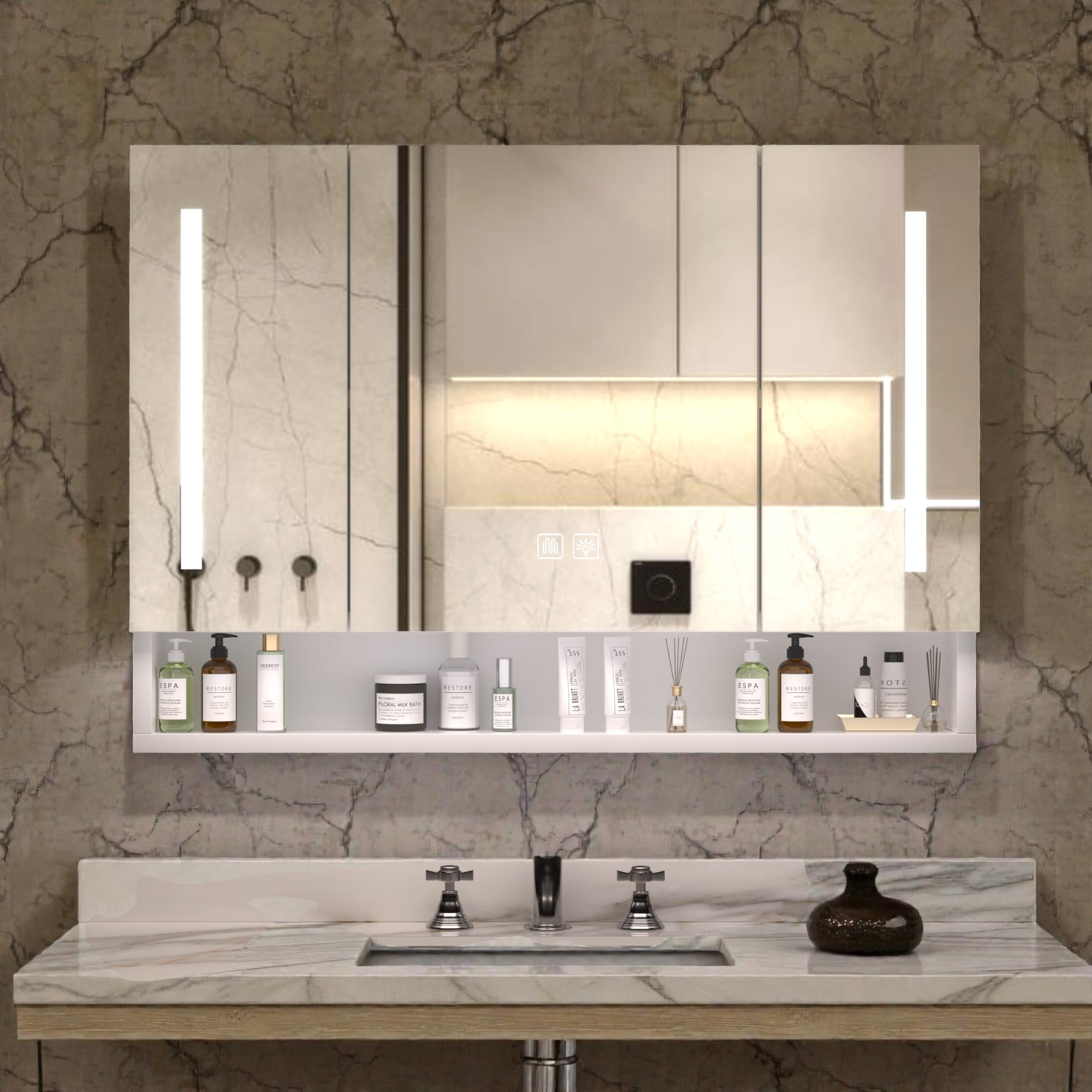 39 X 28 Inch Led Lighted Medicine Cabinet With Mirror Aluminum Wall Mounted Bathroom Cabinet With Anti Fog And Storage