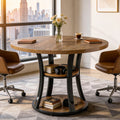 39.37 Inch Round Conference Table With 2 Tier Storage Shelf And Metal Base For 4 People 39.37 D X 39.37 W X 29.53 H