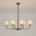 39.37 In. 6 Light Modern Farmhouse Sputnik Black Linear Chandelier With Linen Fabric Shades