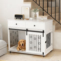 39.37 Dog Crate Furniture With Double Drawers And Sliding Barn Door Decorative Pet Kennel End Table With Lockable Wheels