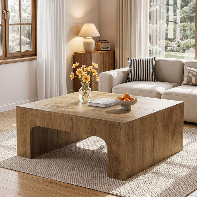 39.37 Square Wooden Coffee Table Rustic Large Center Cocktail Table