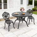 39.37In Round Black Cast Aluminum Outdoor Dining Table With Unbrella Hole 2 Outdoor Dining Chairs Without Cushion