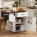 39.3 Farmhouse Kitchen Island With Drop Leaf Open Side Rack 1 Drawer Towel Rack Lockable Wheels