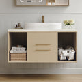 39.3 Wall Mounted Bathroom Vanity With Oval Ceramic Sink Floating Multi Layer Cabinet Soft Close Drawers Open Shelf Storage