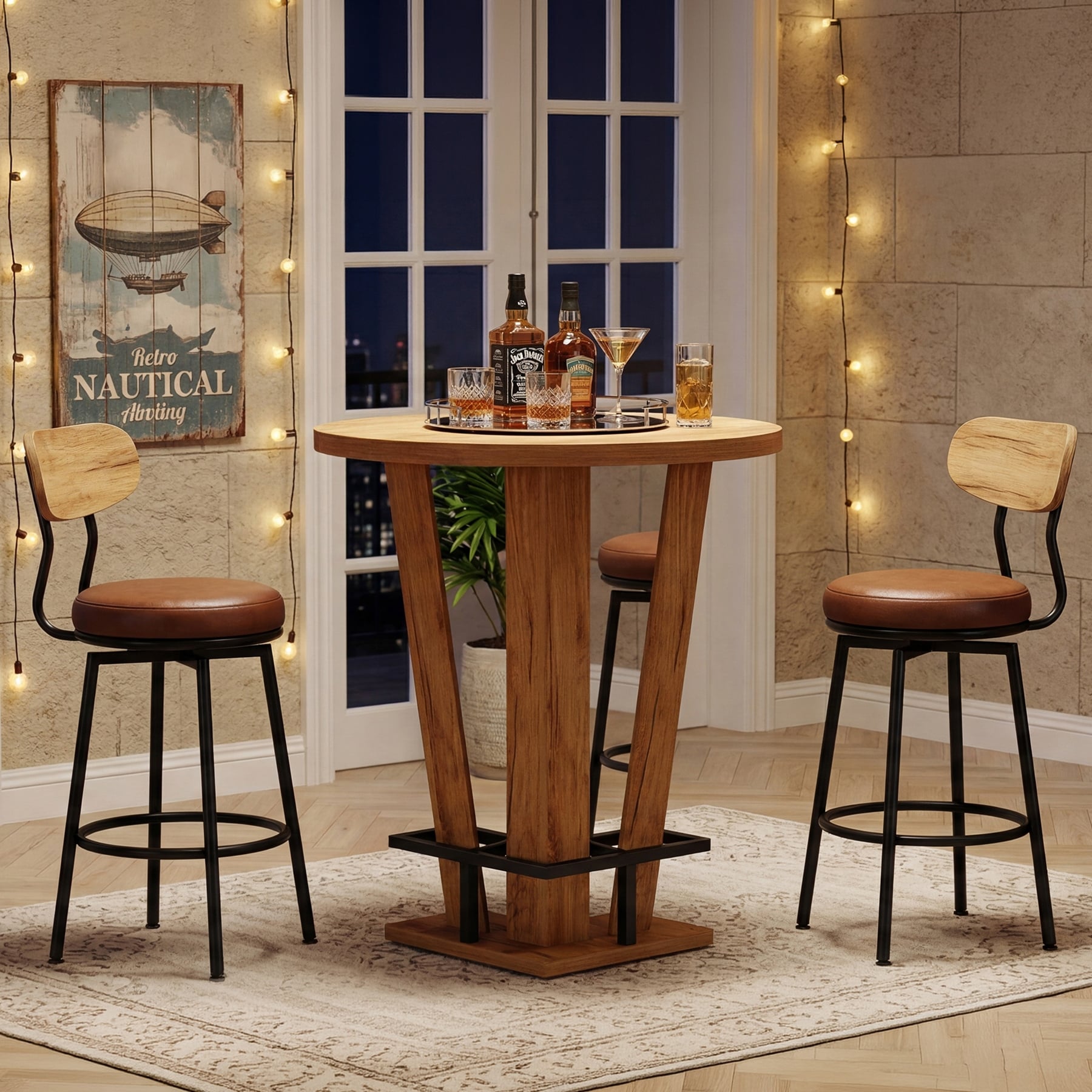 39.4 H Circle High Top Bistro Pub Table With Metal Footrest For Small Spaces 31.5 L X 31.5 W X 39.4 H