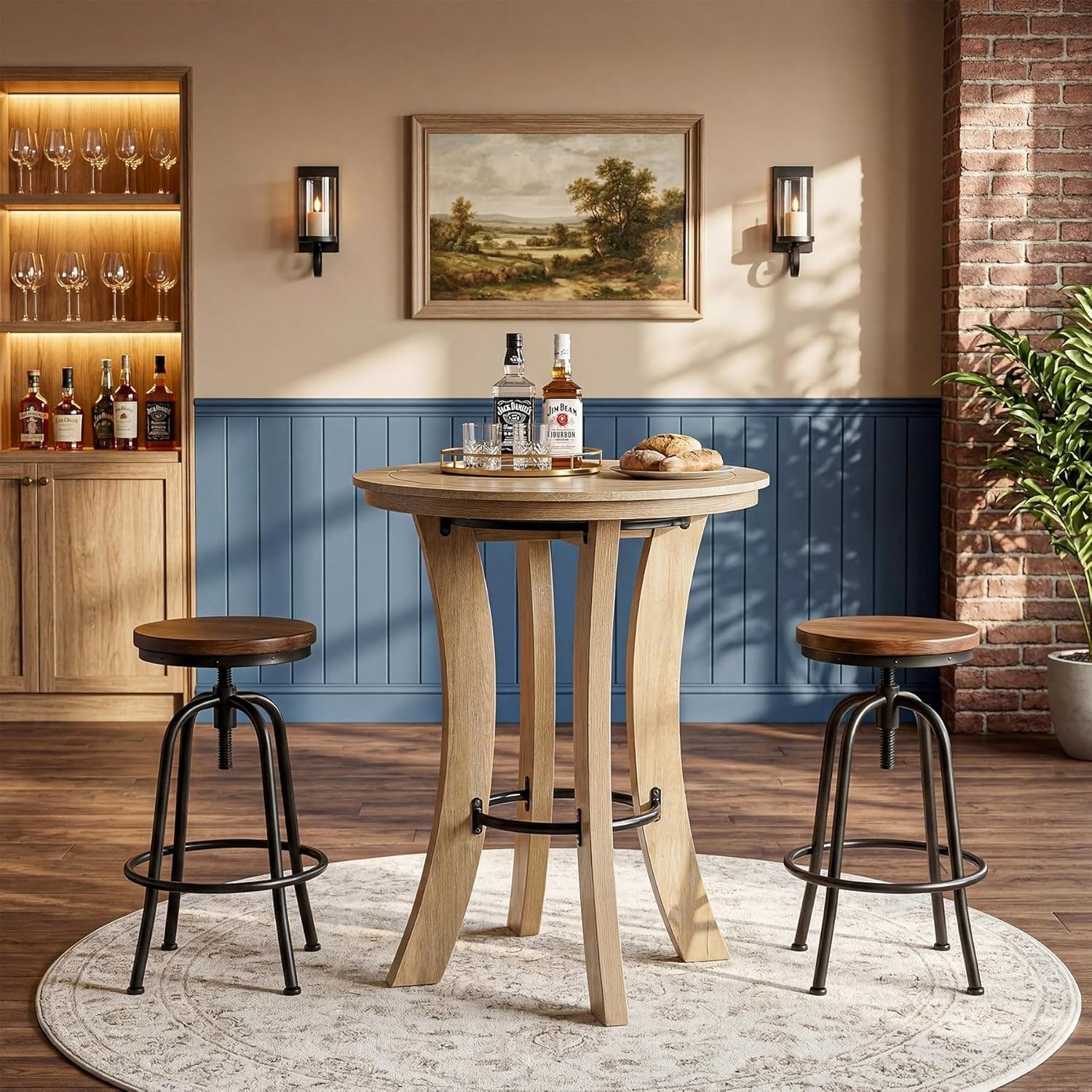 39.4 H Round Bar Table Modern Bar Height Pub Bistro Cocktail Table With Metal Footrest 31.5 L X 31.5 W X 39.4 H