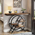 39.4 Industrial 4 Tier Entryway Console Table With Geometric Circle Metal Frame Storage Shelves