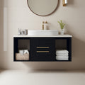 39.4 Solid Wood Water Resistant Wall Mounted Bathroom Vanity With Oval Ceramic Sink Soft Close Drawers And Open Shelf
