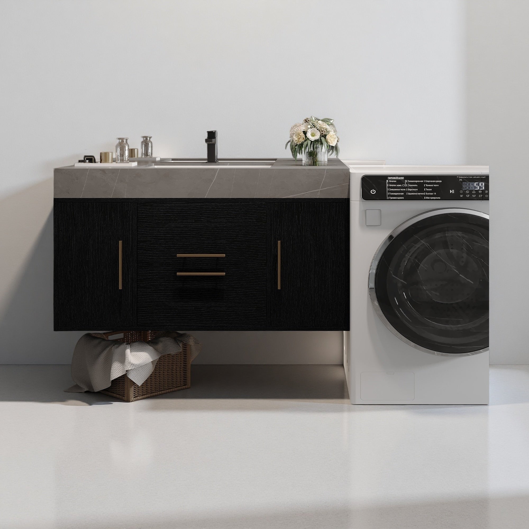 39.4 Wood Water Resistant Wall Mounted Bathroom Vanity With Ceramic Sink Drawers And Cabinets