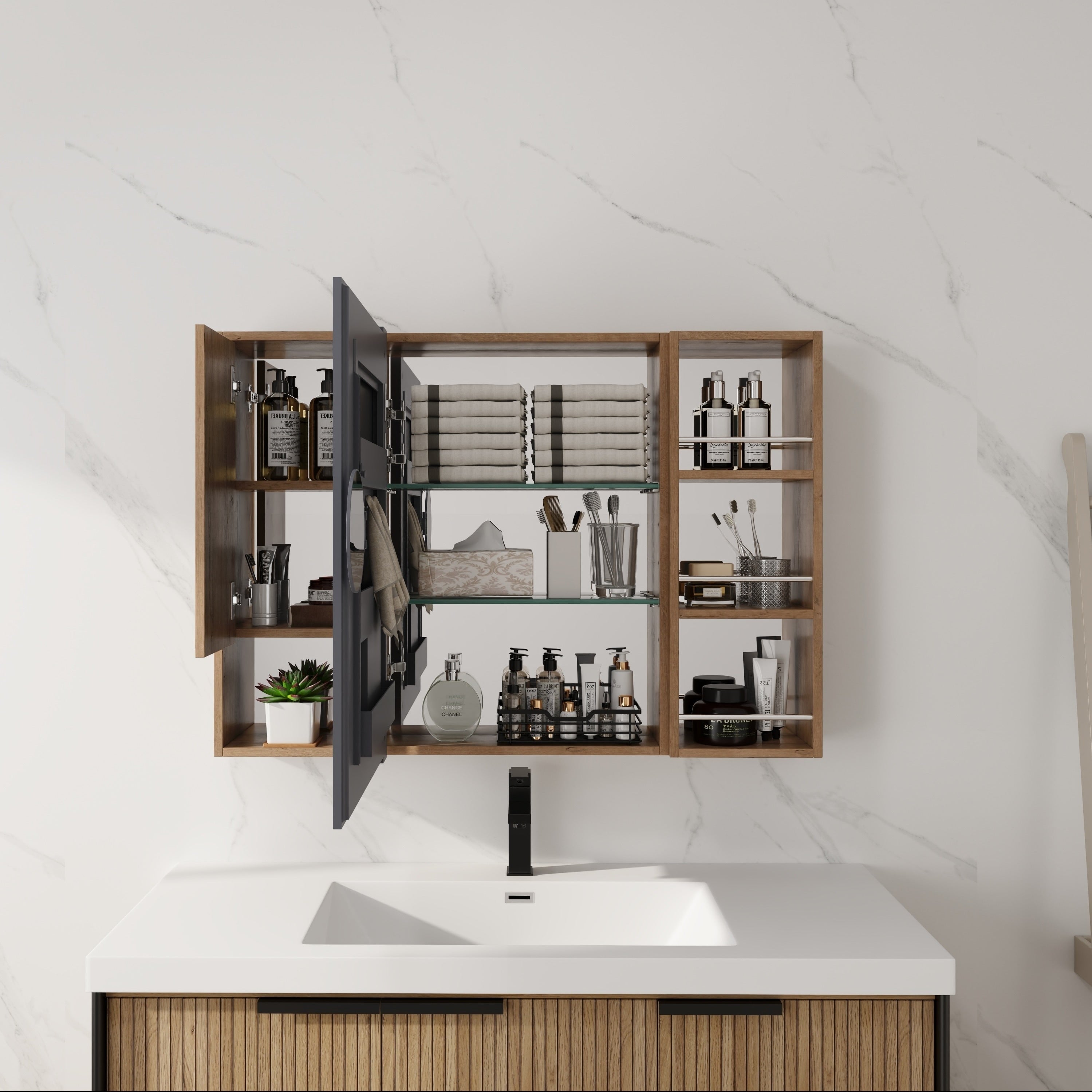 39.4 Bathroom Mirror Cabinet With Storage Combination Wall Mounted Medicine Cabinet With Mirror Door Adjustable Glass Shelves