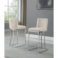 39.5 In.H Beige Finish Low Back Metal Frame Barstool Fabric Seat Set Of 2 41