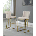 39.5 In.H Beige Finish Low Back Metal Frame Barstool Velvet Seat Set Of 2 41