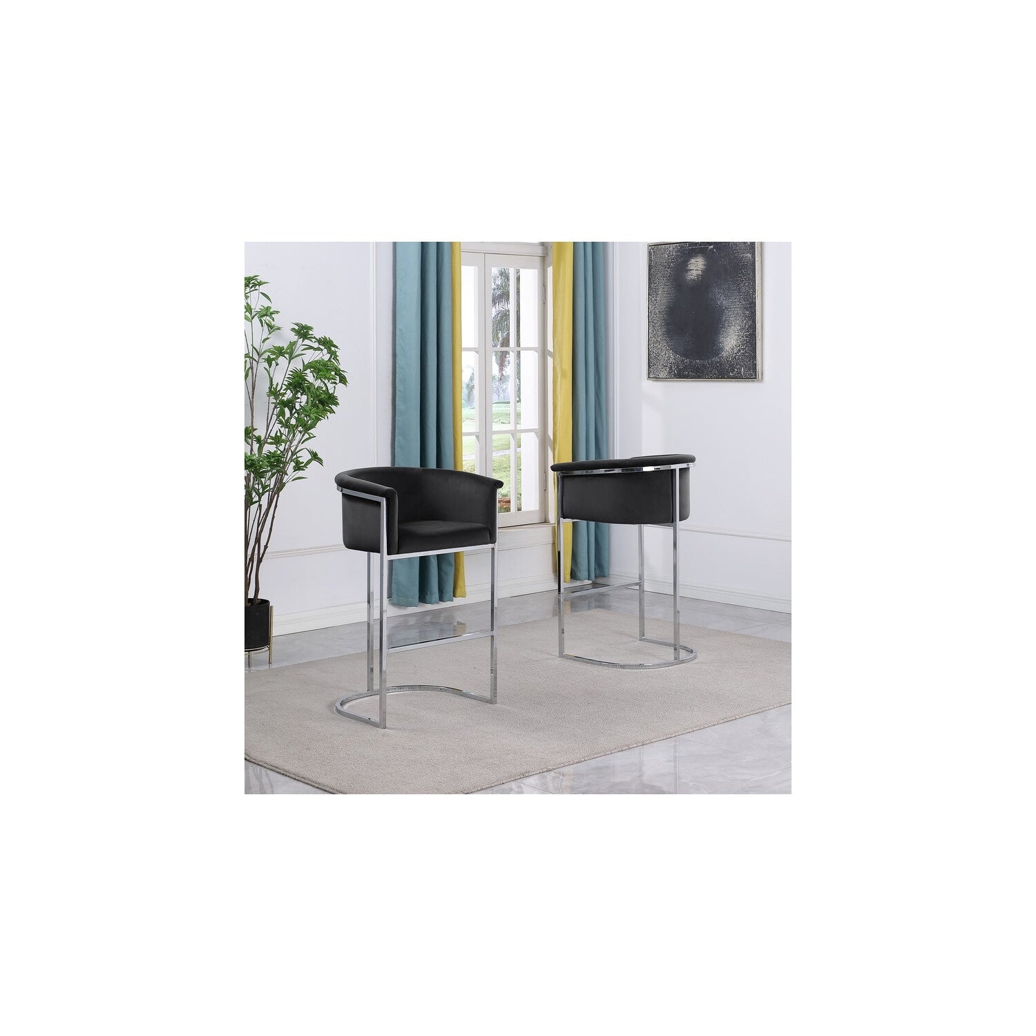 39.5 In.H Black Finish Low Back Metal Frame Barstool Velvet Seat Set Of 1 41