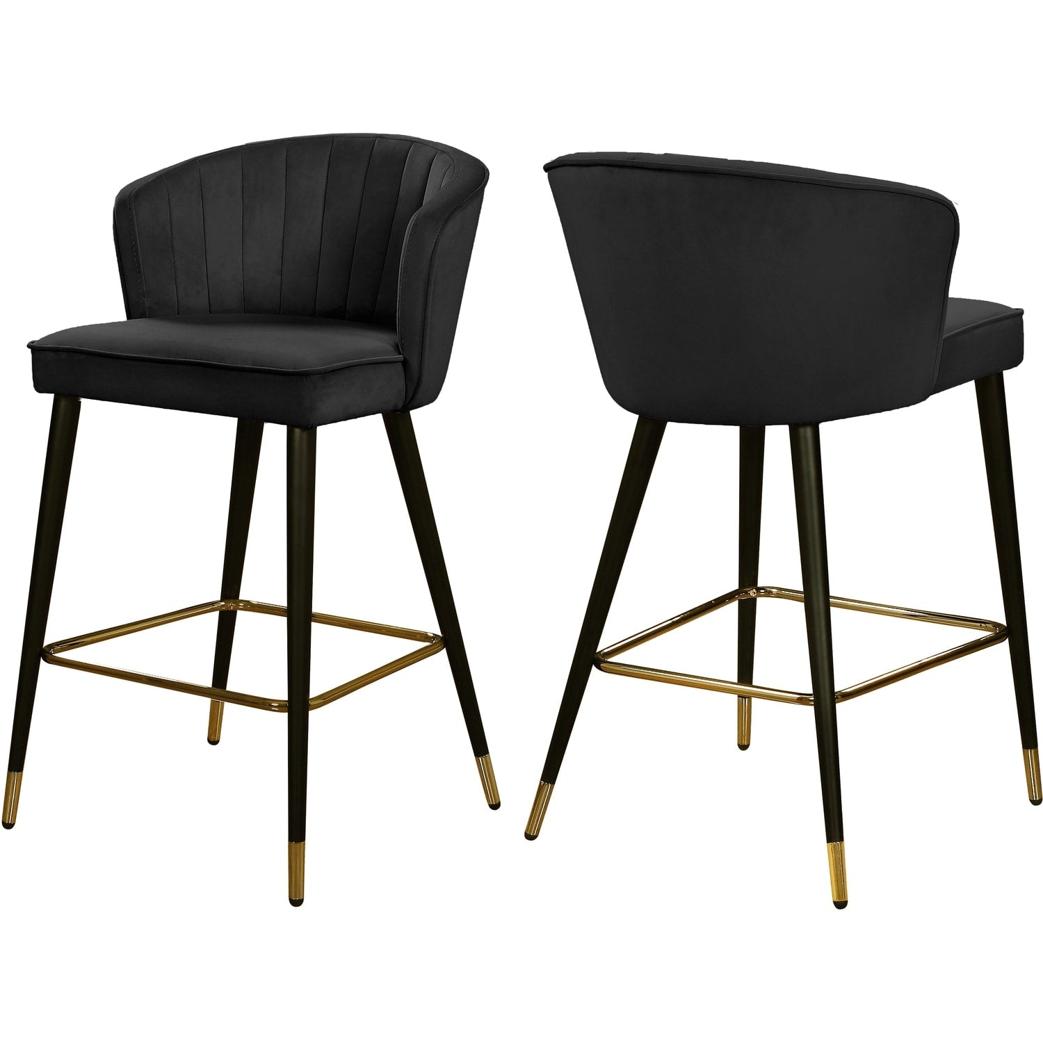 39.5 In.H Black Finish Low Back Metal Frame Barstool Velvet Seat Set Of 2 41