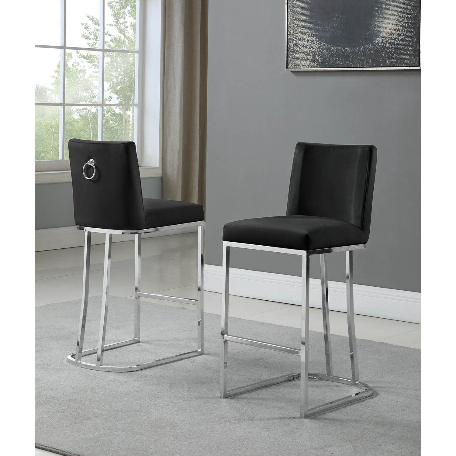 39.5 In.H Black Finish Low Back Metal Frame Barstool Wood Seat Set Of 2 41