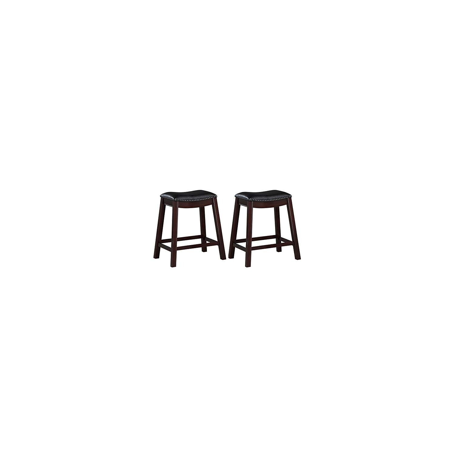 39.5 In.H Black Finish Low Back Wood Frame Barstool Leather Seat Set Of 2 41
