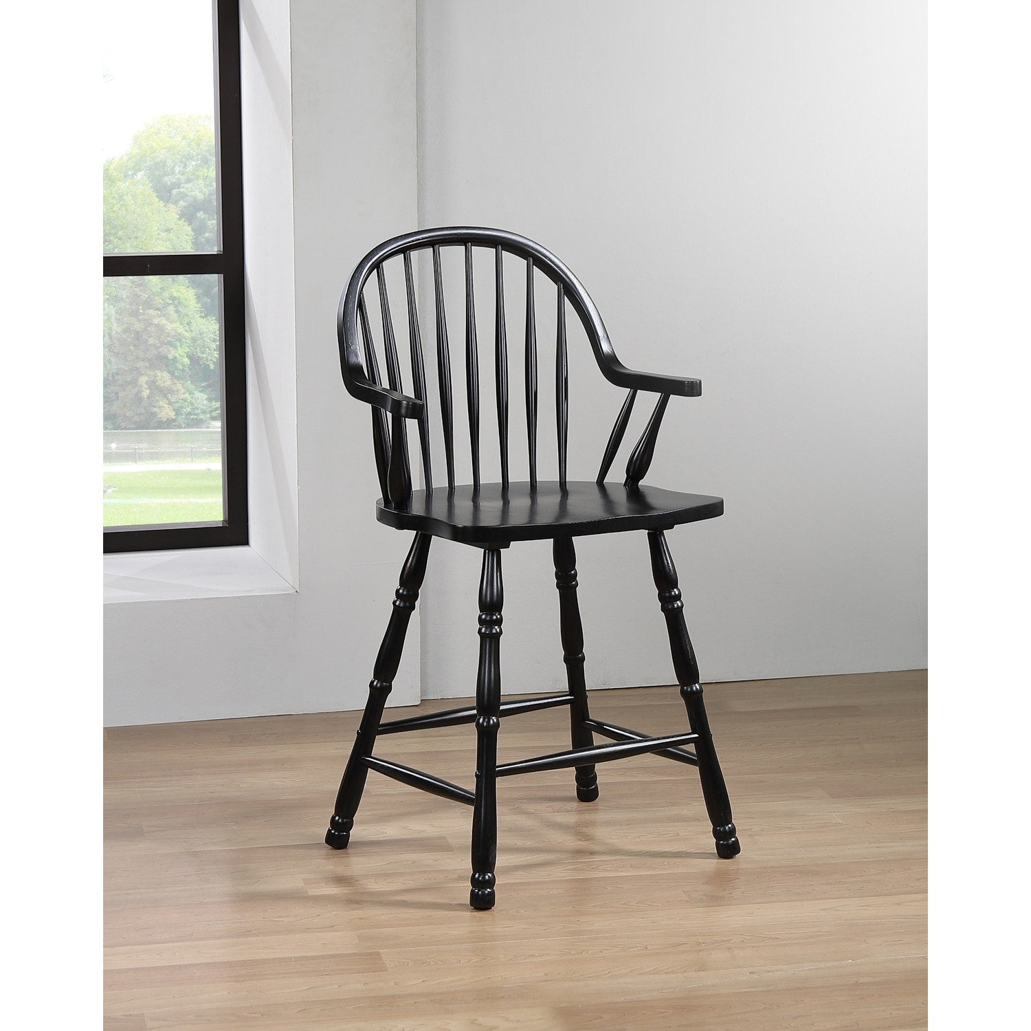 39.5 In.H Black Finish Low Back Wood Frame Barstool Wood Seat Set Of 2 41